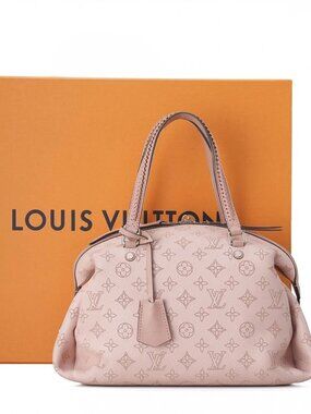 Auth Louis Vuitton Asteria Handbag Mahina Pink Leather with Silk Twilly